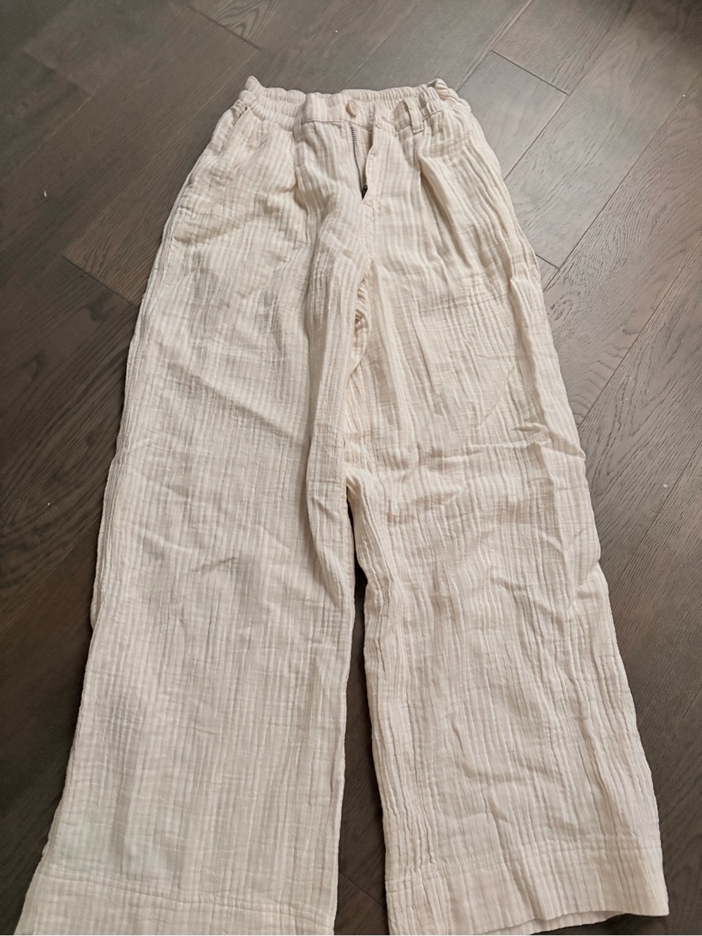 aerie Cream Wide-Leg Gauze Pull-On Pants